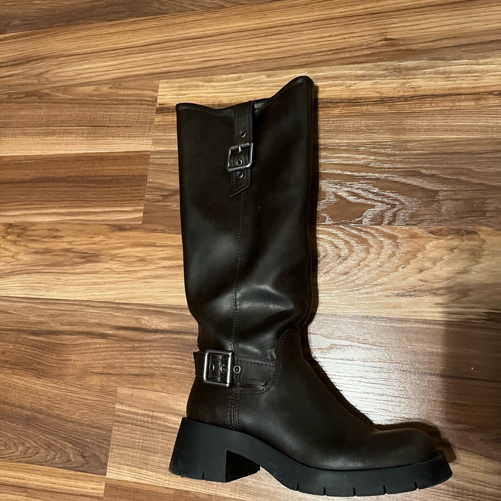Zara Brown Leather Moto Boots